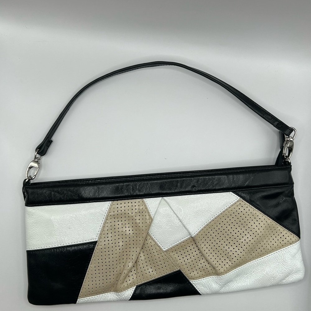 HOBO Black, White, and Tan Geometric Shoulder Bag